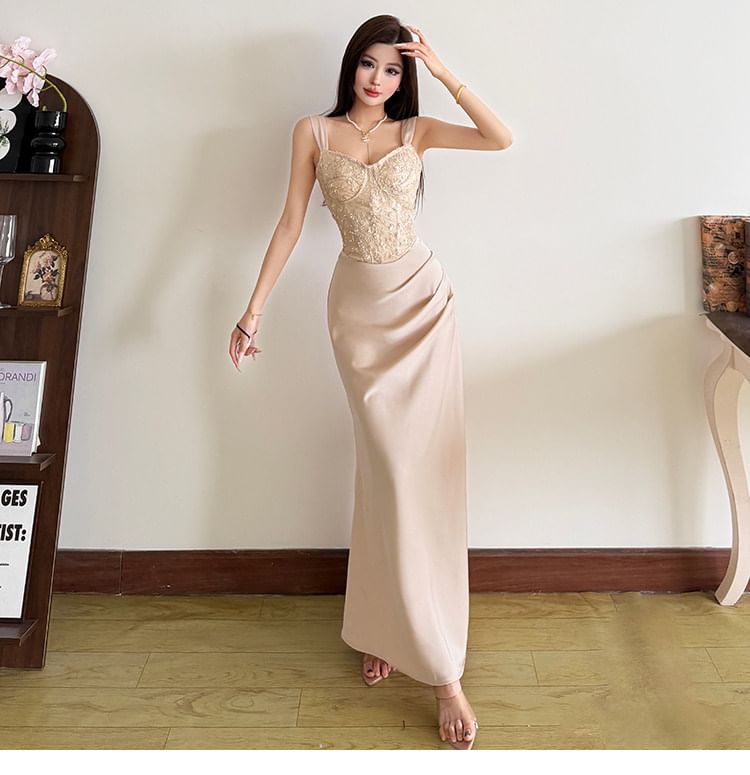 Sleeveless V-Neck Sequin Maxi Mermaid Dress