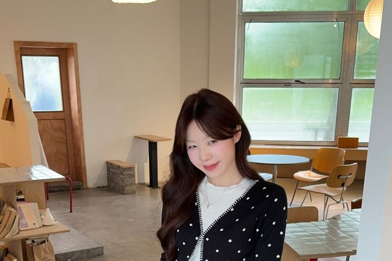 V-Neck Dotted Button Up Cardigan