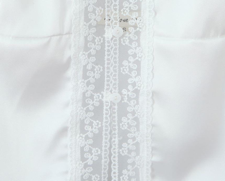 V-Neck Lace Panel Satin Fitted Crop Tank Top