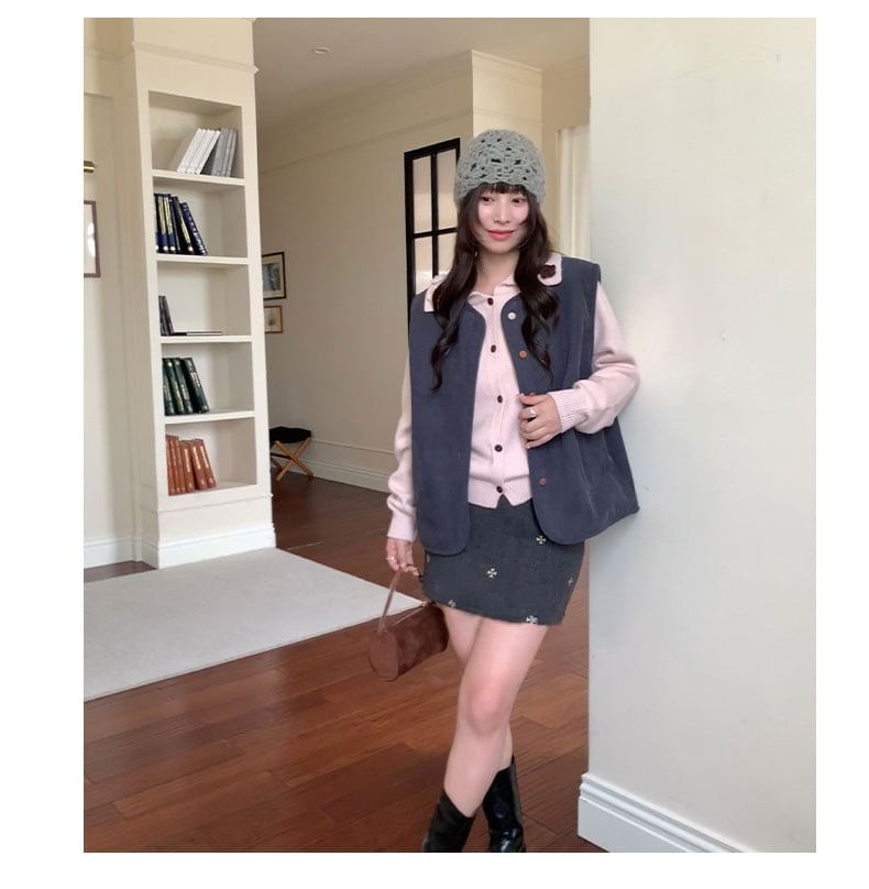 Collared Plain Button Up Cardigan