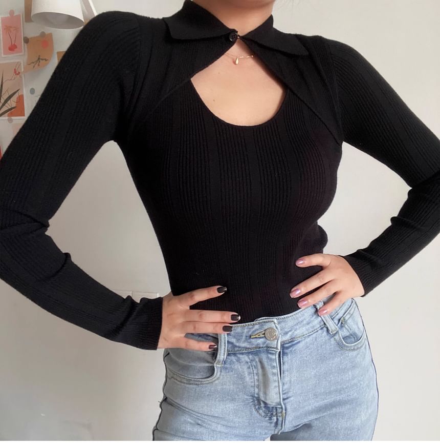 Cutout Long-Sleeve Knit Top