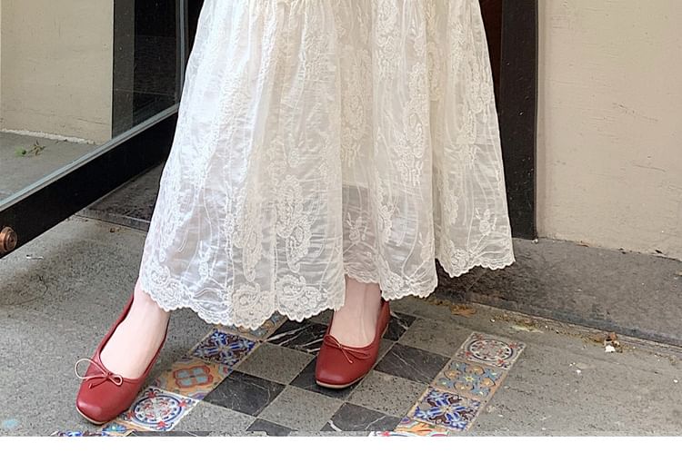Lace Trim Maxi A-Line Skirt with Mid Rise - Altfashion Shop