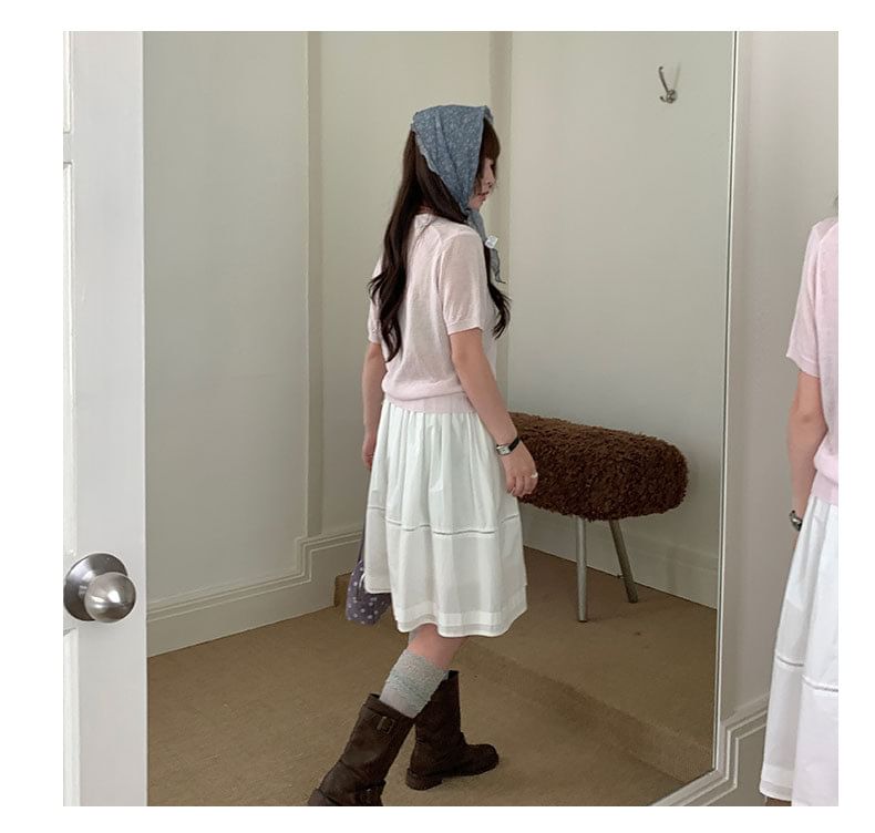 Mid Rise Plain Lace Trim A-Line Skirt