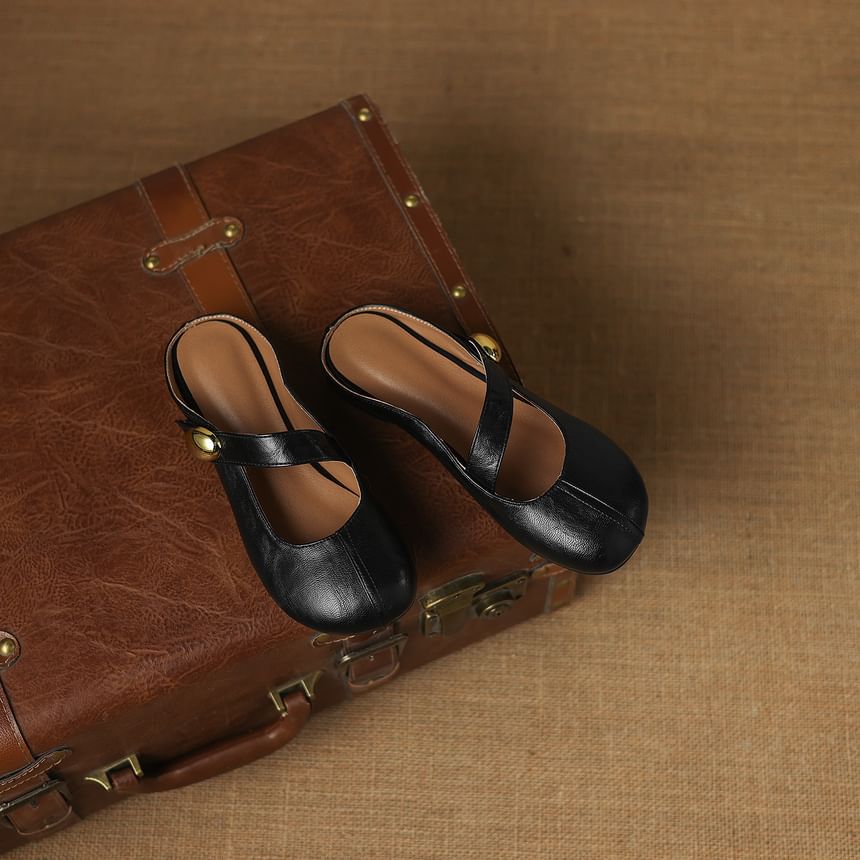 Low Heel Plain Faux Leather Mary Jane Mules
