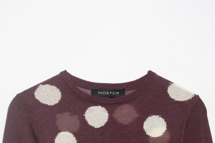 Long Sleeve Crew Neck Polka Dot Knit Top