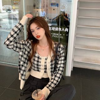 Cardigan Top Plaid Camisole /
