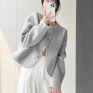 Long Sleeve Round Neck Button Up Wool Blend Jacket