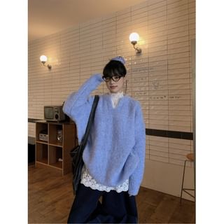 Sweater with Mock Neck Lace Top