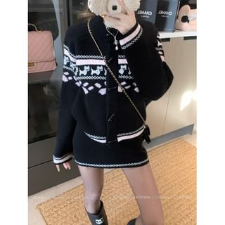 Crewneck Jacquard Cardigan and Mini Skirt Set