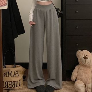 Leg High Rise Pants Wide Plain