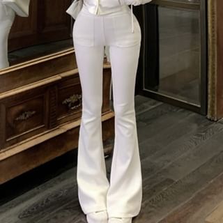 Hoodie Zip Crop High Plain / Sweatpants Flared Waist