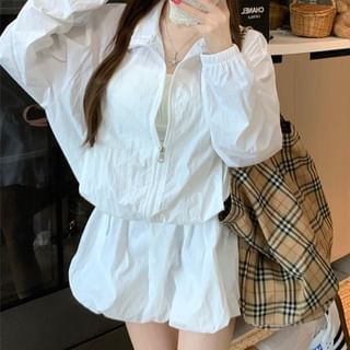 Stand Collar Jacket with Mini Balloon Skirt Set
