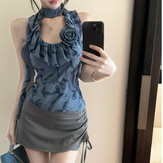 Sleeveless Ruffled Top & Pencil Skirt Combo