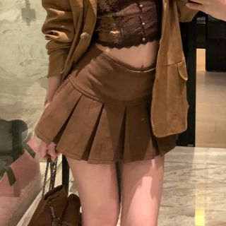 Scoop Neck Crop Camisole Blazer and Mini Pleated Skirt