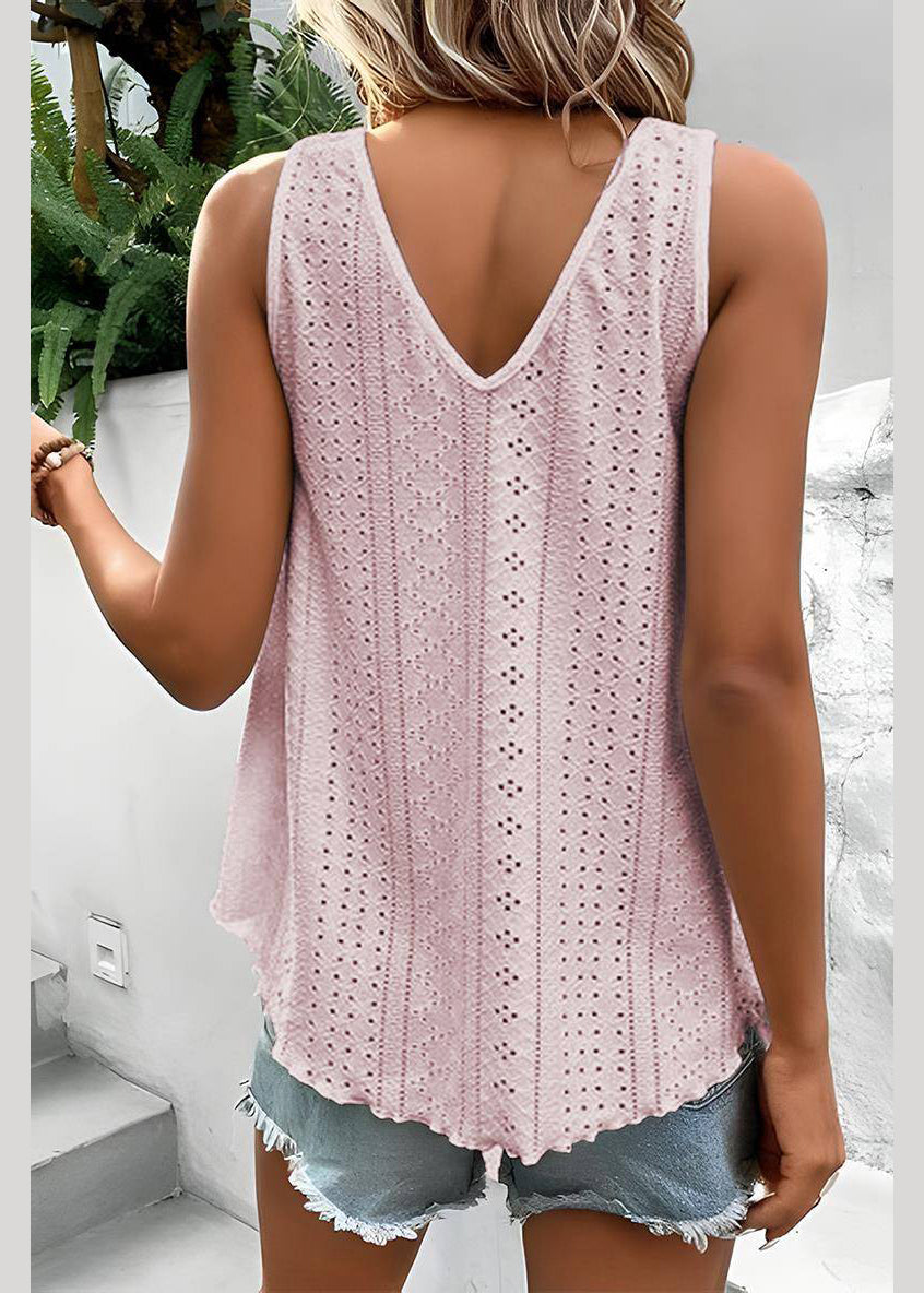 Loose Hollow Out Tank Pink Sleeveless Thin