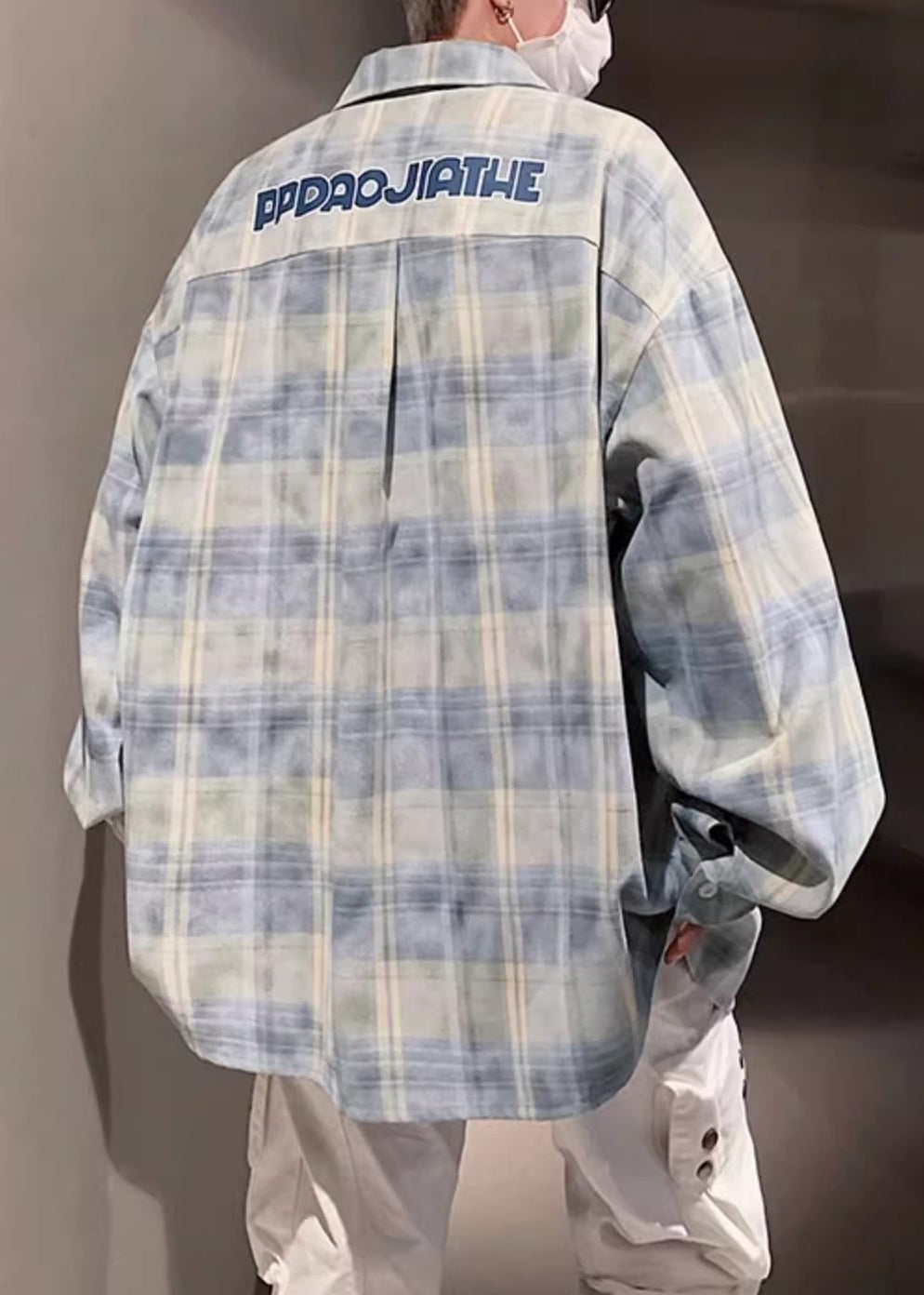 Shirt Cotton Pockets Loose Spring Men Plaid Collar Pan Peter Yellow