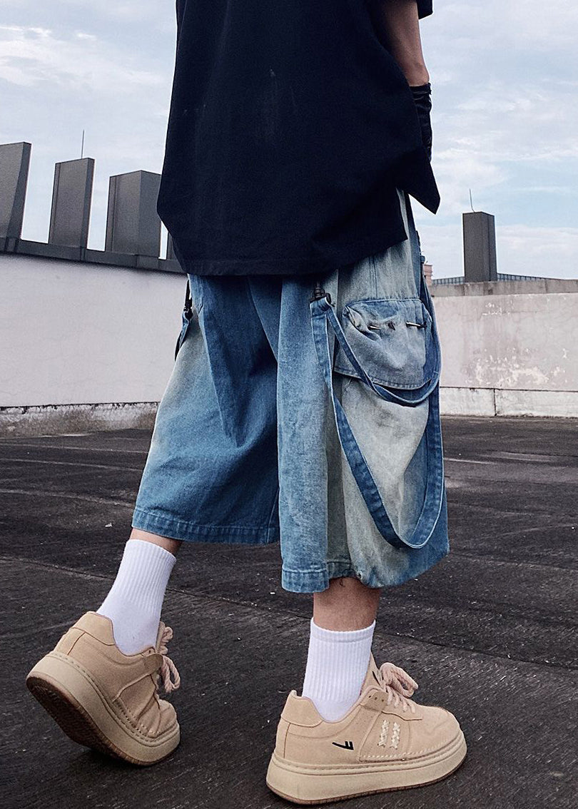 Shorts Denim Mens Summer Blue Pockets Modern Oversized