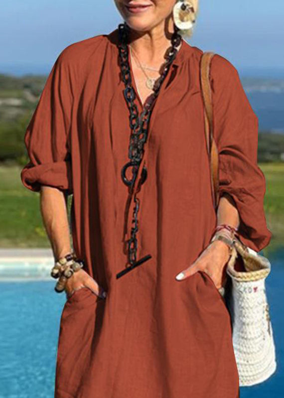 Blue Organic Mid Neck Vacation Pockets Dresses V Patchwork Light