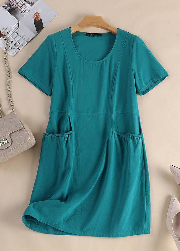 Yellow Organic Short Dress Long Pockets Patchwork Solid Sleeve