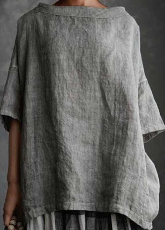 Solid Size T O-Neck Patchwork Plus Shirts Summer Grey