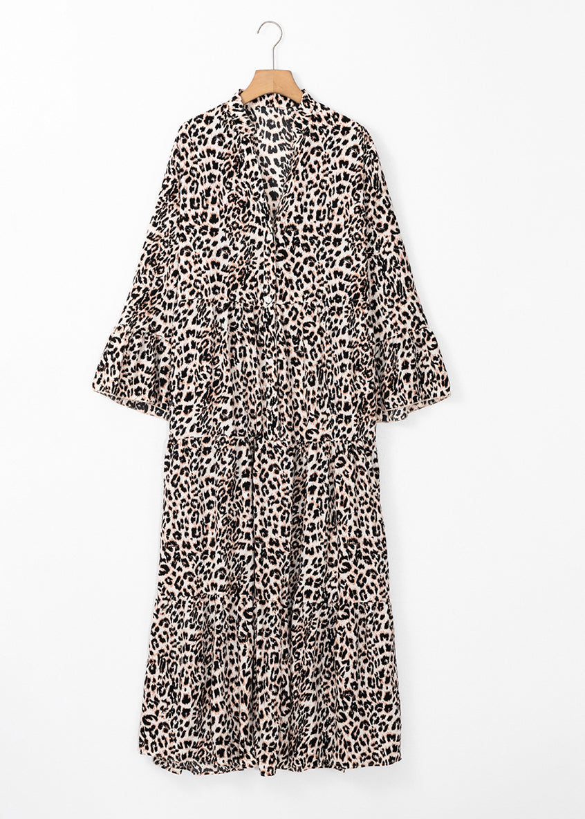 Maxi Leopard Dress Size Patchwork Neck Fall V Plus