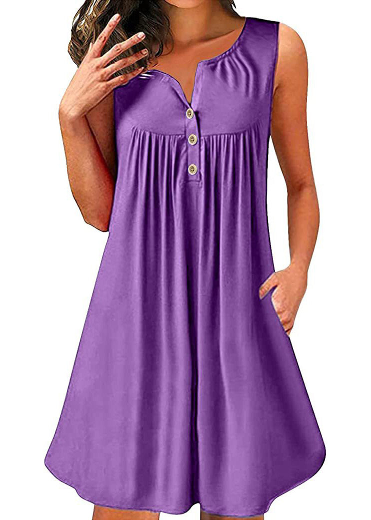 Plus Sleeveless Cotton Neck Mid Size V Dress Red Wrinkled