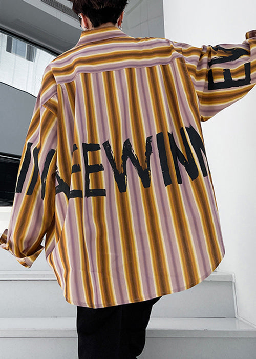 Low Striped Men Size Plus Yellow High Shirt Spring Letter Cotton Design