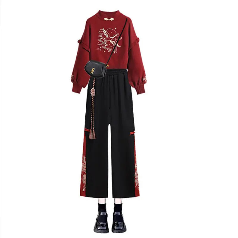 Kawaii Aesthetic Y2K Cute Fairy Red Cross Knit Sweater Dress Set spreepickyshop