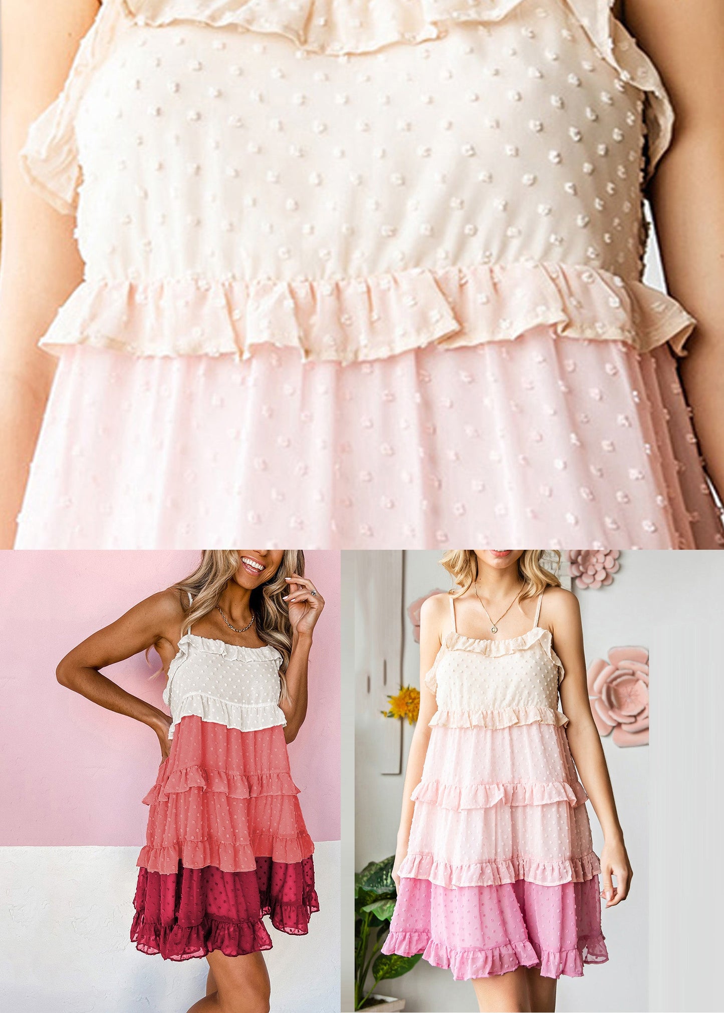 Patchwork Red Spaghetti Dresses Chiffon Mid Strap Ruffled Summer