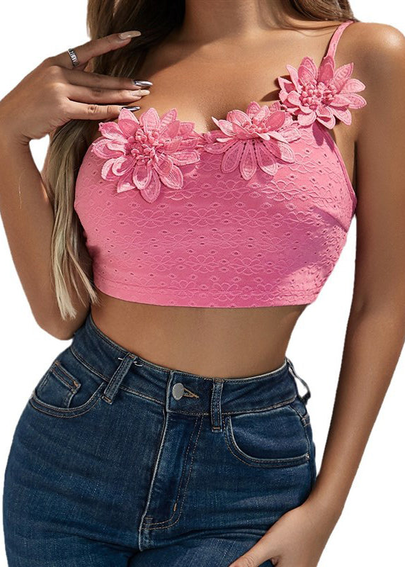 Top With Shoulder Camisole Sexy Pink Flower Single Dimensional