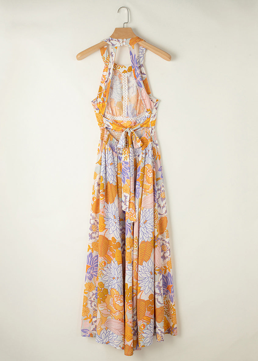 Print Sleeveless Dresses Tunic Maxi Colorblock Slim Fit Backless