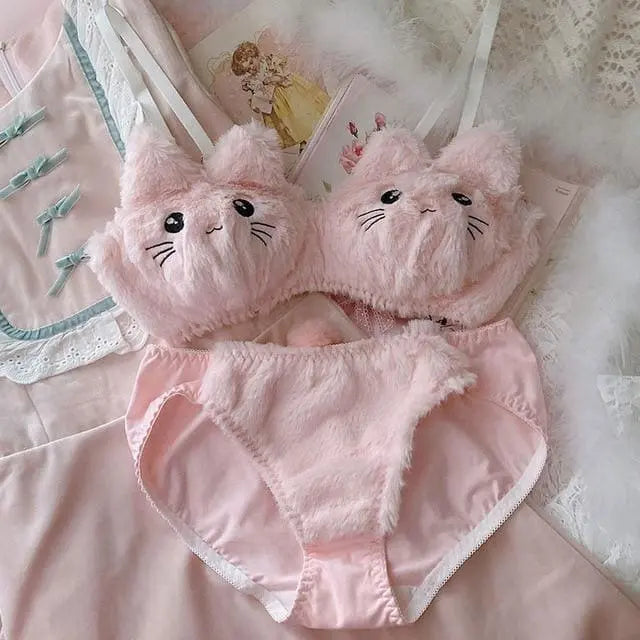 Ensemble de lingerie princesse Kawaii chaton pelucheux doux