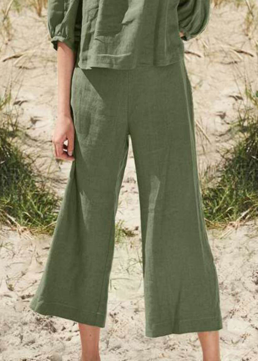 Khaki Square Pieces Two And Half Crop Style Set Top Collar Pants