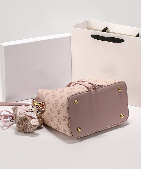 Calf Embossed Leather Stylish Bag Bucket Pink