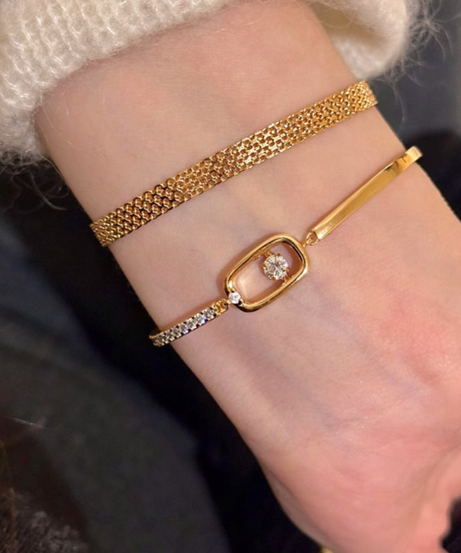 Chain Set Gold Two-Piece Vogue Stainless Bracelet Zircon Steel