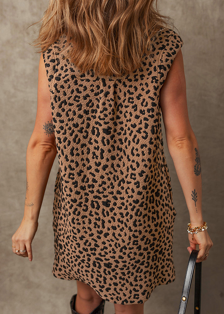 Vogue Mid Print Dress Sleeveless Leopard Patchwork