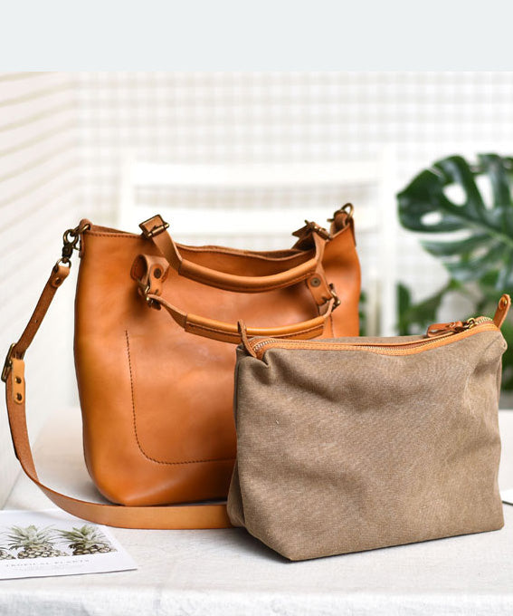 Women Capacity Orange Handbag Leather Tote Large