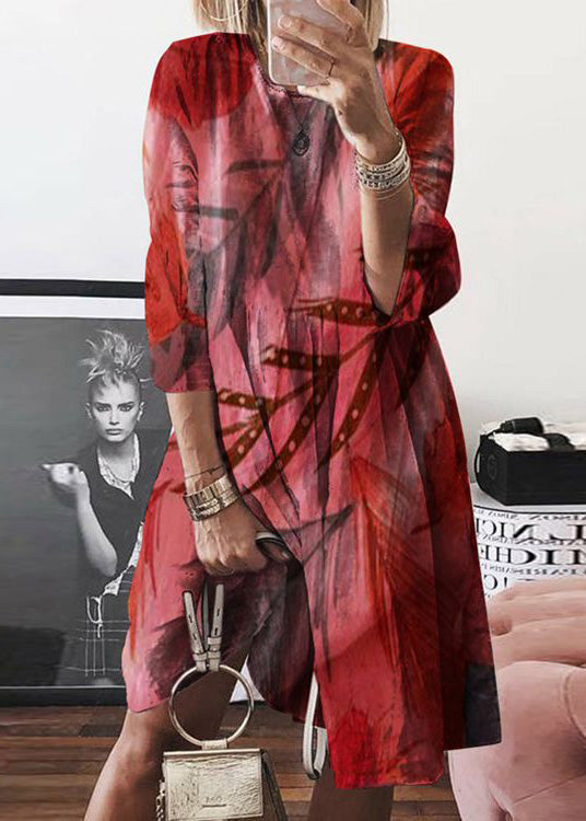 Yellow Summer Dress O Neck Women Print Cotton Mid