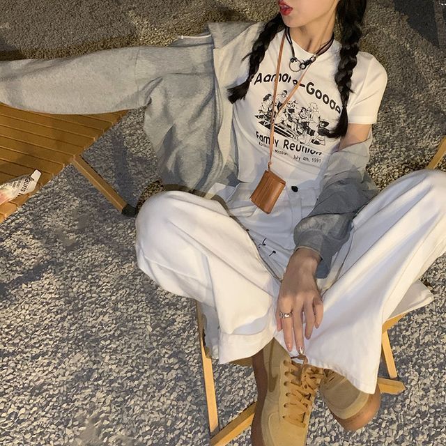 Short-Sleeve T-Shirt Cropped Print Cartoon