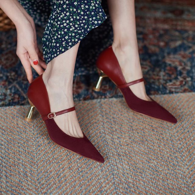Pointy-Toe Mary Stiletto Heel Jane Pumps