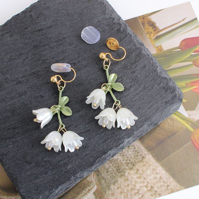 Faux Flower Alloy Pearl Earring Fringed