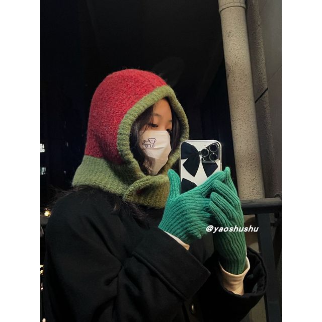 Hat Knit Two-Tone Balaclava