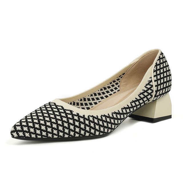 Pointed Woven Pumps Block-Heel