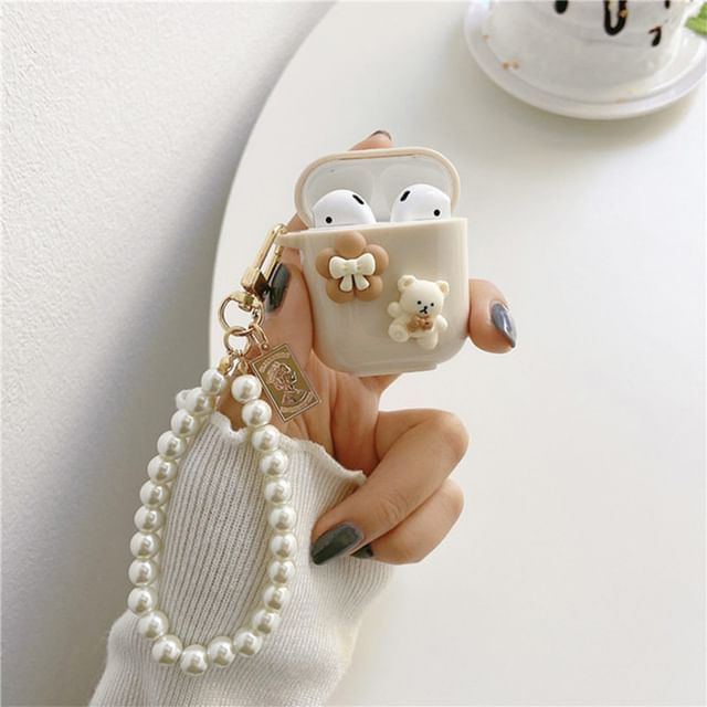 Skin Chain Pro / Pearl Floral Case Earphone Bear AirPods Faux