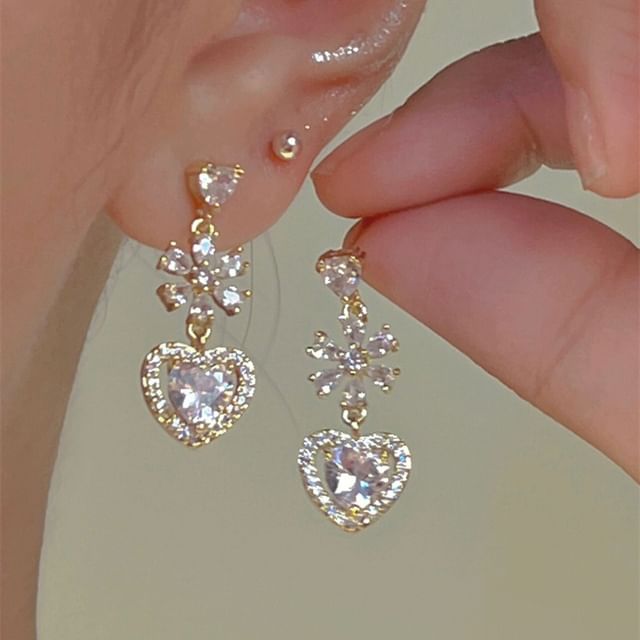 Earring Dangle Alloy Rhinestone Heart