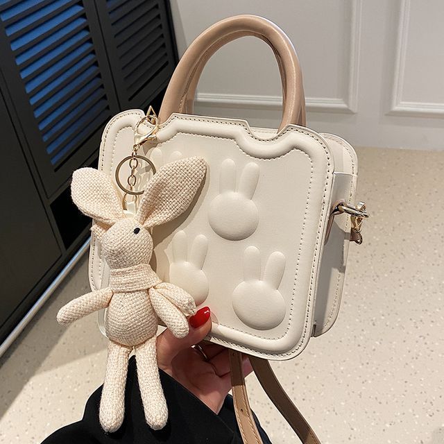 Crossbody Leather Handle Top Rabbit Faux Bag