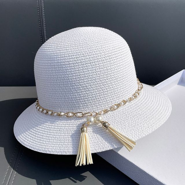 Faux Bucket Pearl Hat Straw