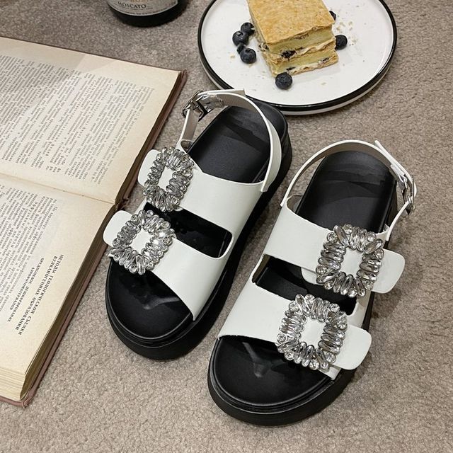 Sandals Platform Rhinestone Slingback