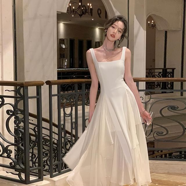 Sleeveless Square Neck Plain Asymmetrical Maxi A-Line Dress MK Kawaii Store Sleeveless Square Neck Plain Asymmetrical Maxi A-Line Dress MK Kawaii Store