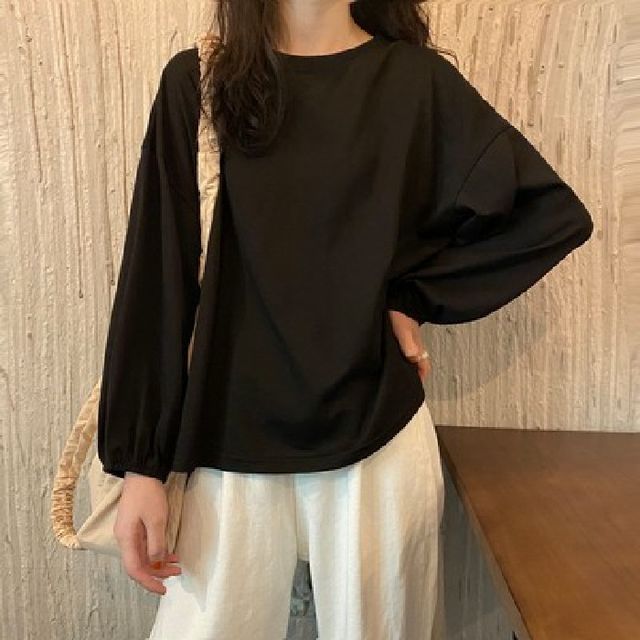 Round Sleeve Plain Balloon Tee Neck